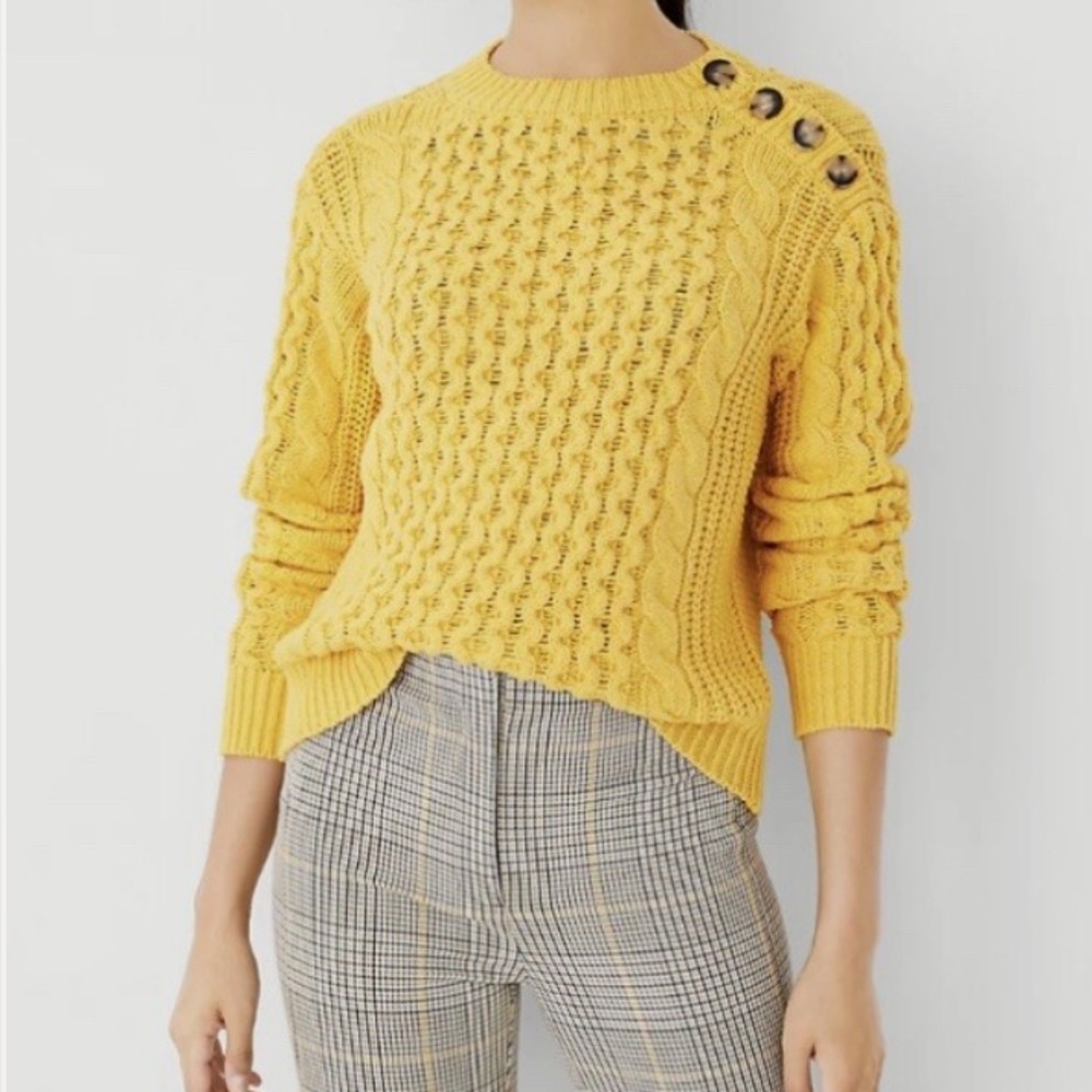 Ann Taylor mixed cable shoulder button sweater